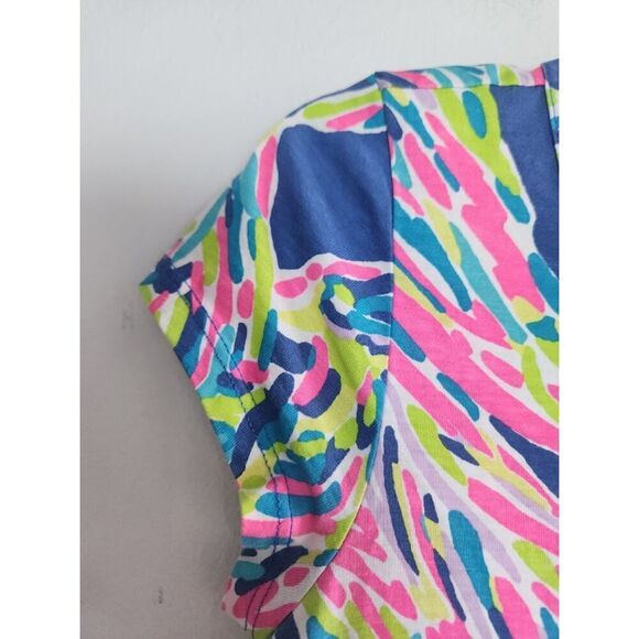 Lilly Pulitzer "Palmira" Pink Blue Palm Reader Pasley Cotton V-Neck Dress sz XS - Picture 8 of 11
